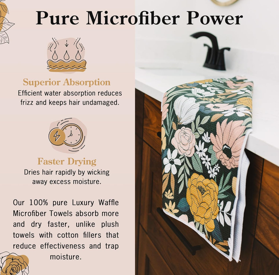 Dark Floral Microfiber Hair Towel