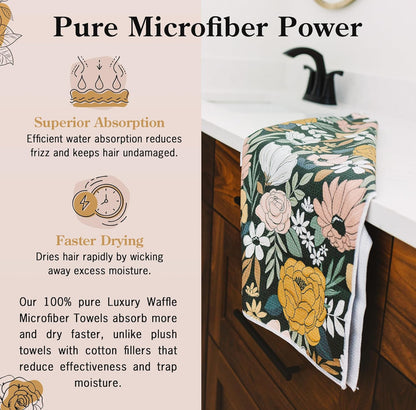 Dark Floral Microfiber Hair Towel