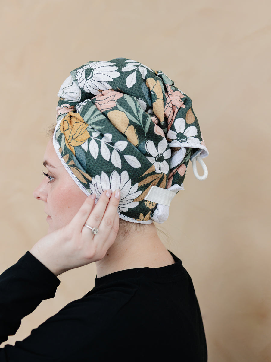 Dark Floral Microfiber Hair Towel | BACK ORDER
