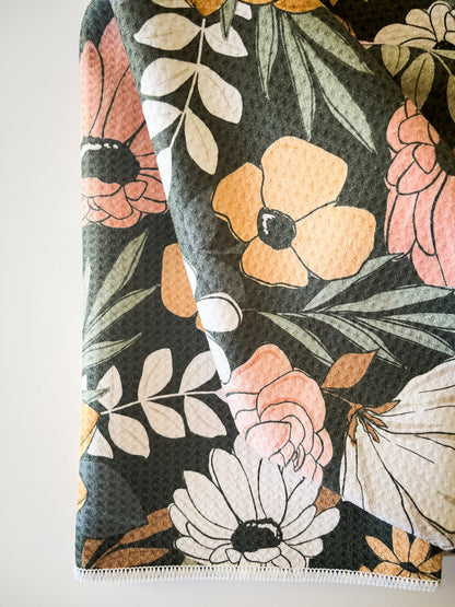 Dark Floral Microfiber Hair Towel
