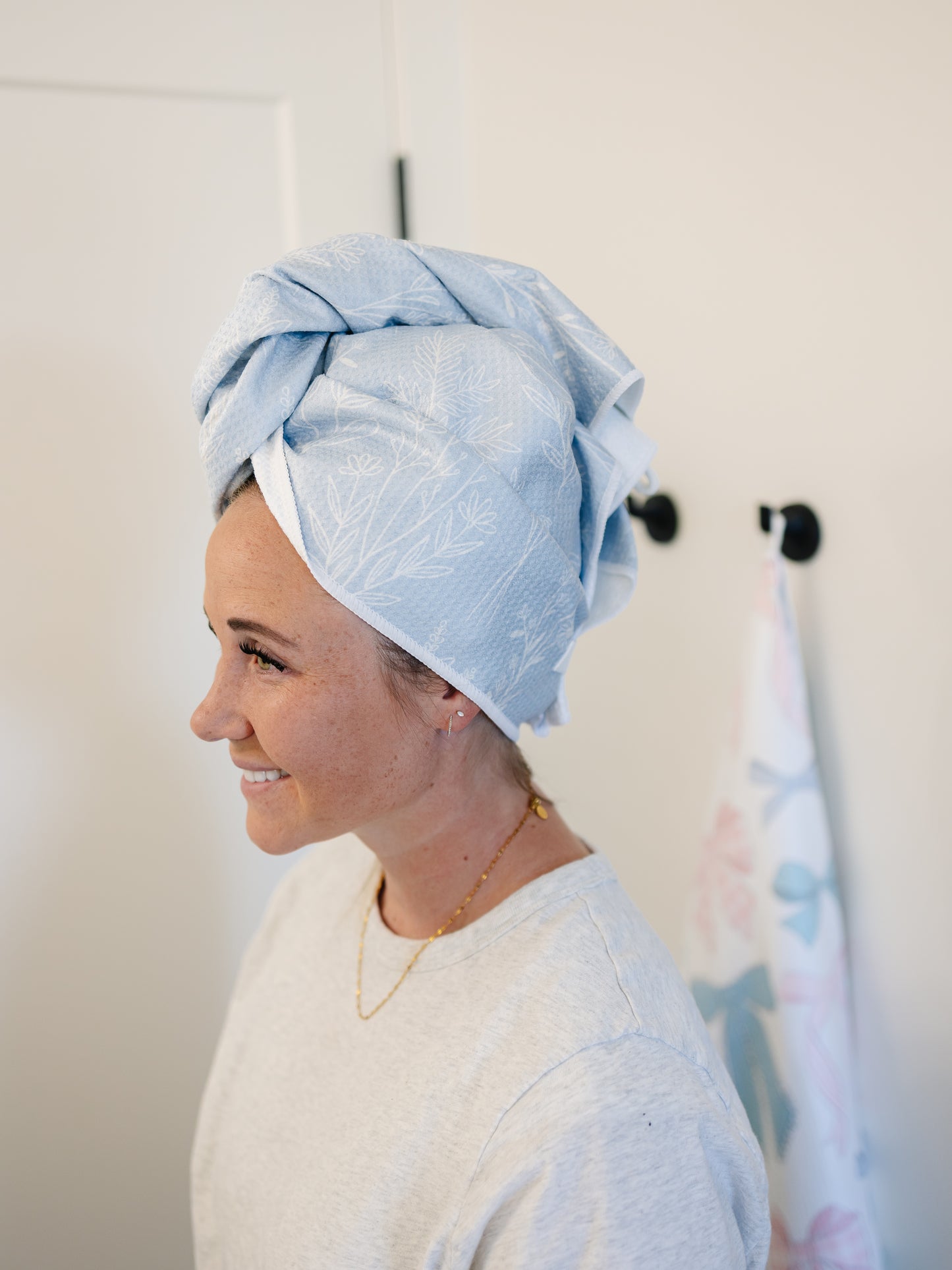 Dark Floral Microfiber Hair Towel