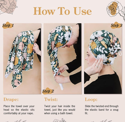 Dark Floral Microfiber Hair Towel