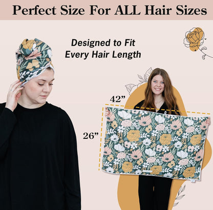 Dark Floral Microfiber Hair Towel